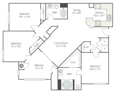 Ritiro Apartments San Marino - 3 Bedroom floor plan diagram